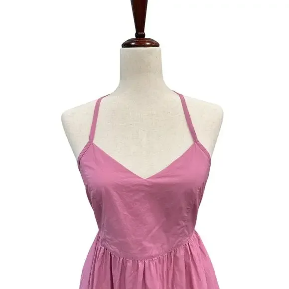 Madewell Sidonie Pink Poplin Midi Dress Tie Back Size Small - Picture 7 of 15